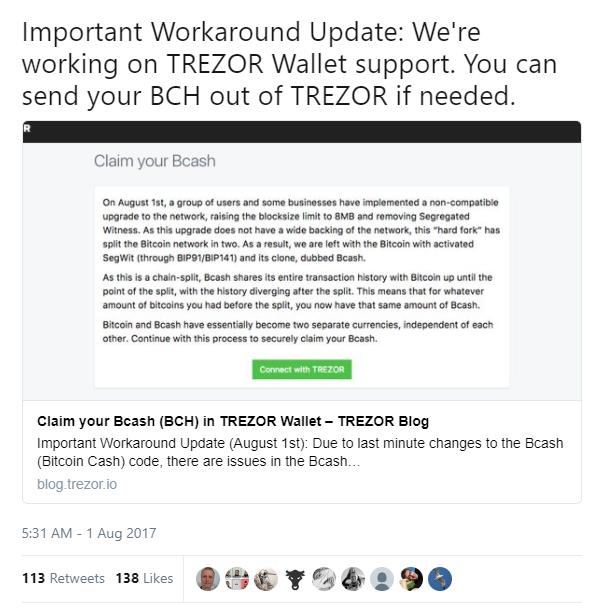 Important Update For Trezor And Bcash Steemit - 