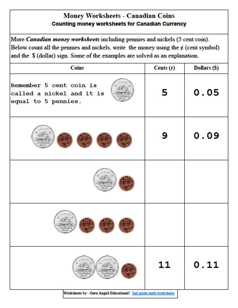 2nd grade math money worksheets with canadian coins steemit