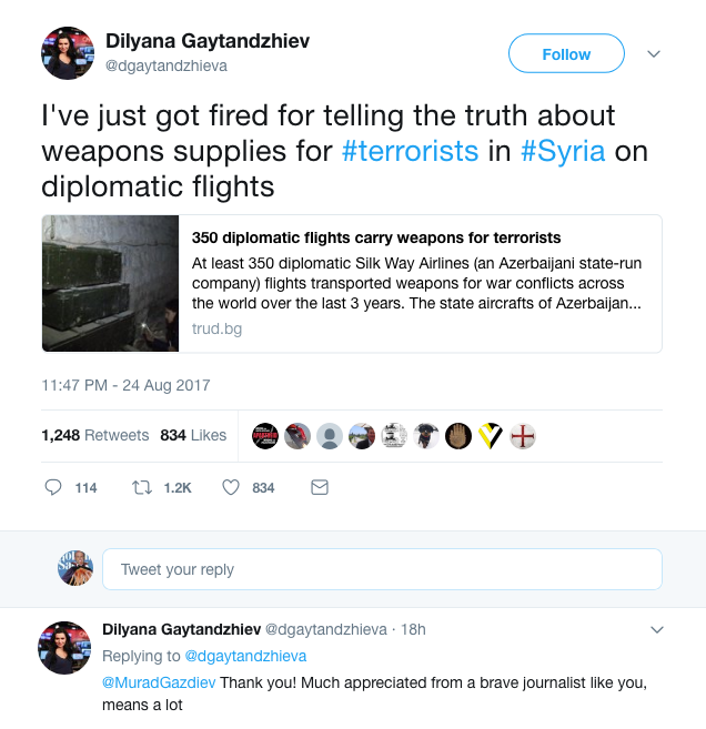 Dilyana Gaytandzhiev on Twitter   I ve just got fired for telling the truth about weapons supplies for  terrorists in  Syria on diplomatic flights https   t.co wSJTRIzKnr (3).png