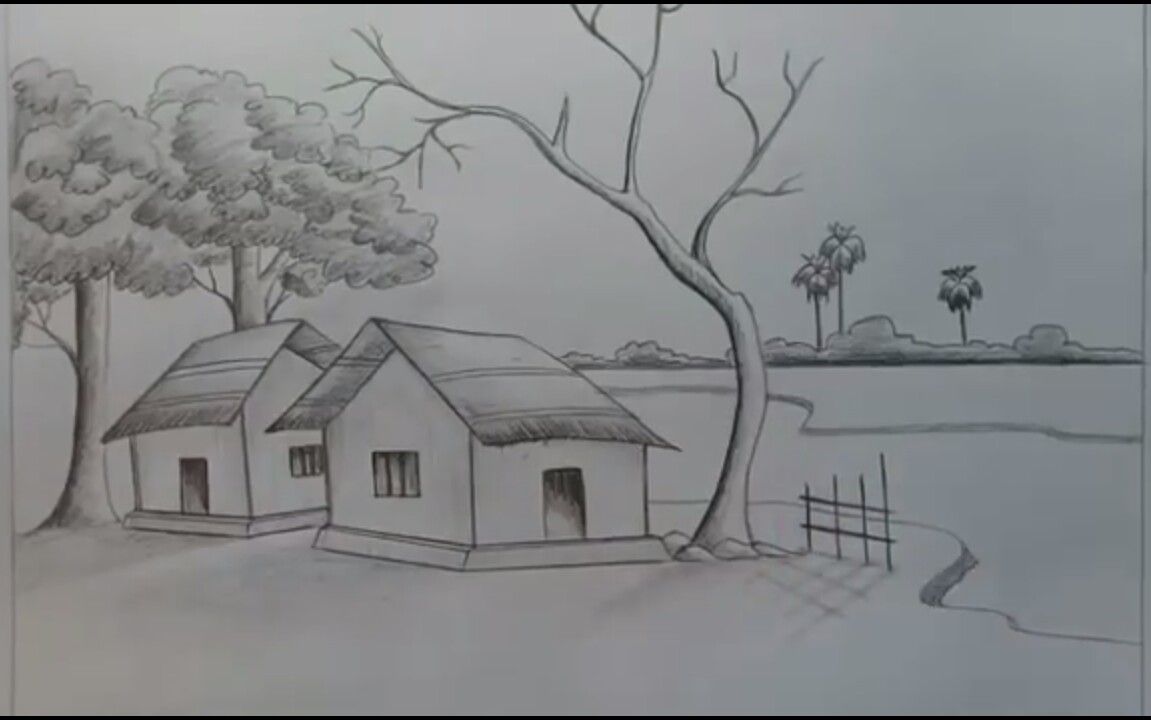 Scenic view of a village hut near a lake and mountains on Craiyon