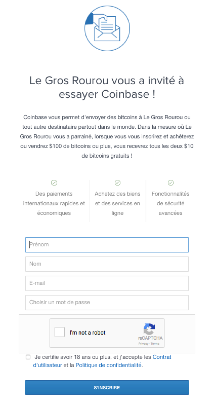 Le Gros Rourou vous invite sur Coinbase