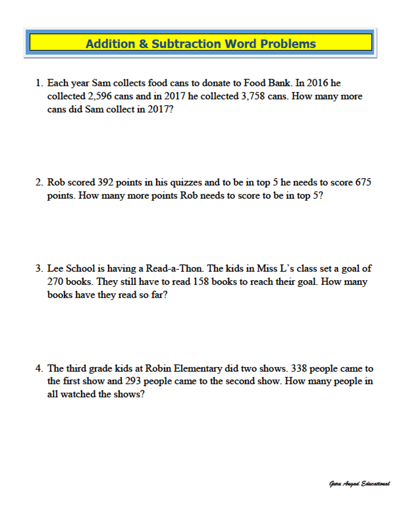 Addition And Subtraction Grade 3 Addition And Subtraction Word Problems Task Cards For Grade