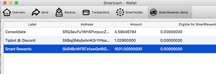 Consolidated SMART, awaiting snapshot to become eligible for rewards