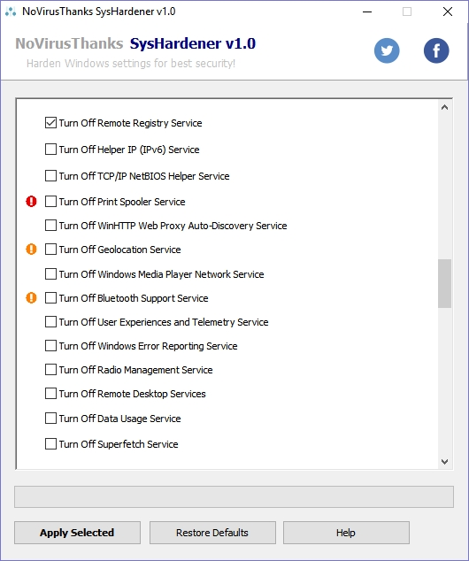 SysHardener puede desactivar varios servicios a la vez con facilidad