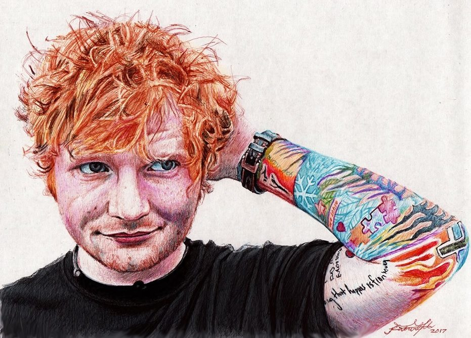 Ed Sheeran Drawing TimeLapse Multi-Colored ballpoint Pen on paper #2017Coll...