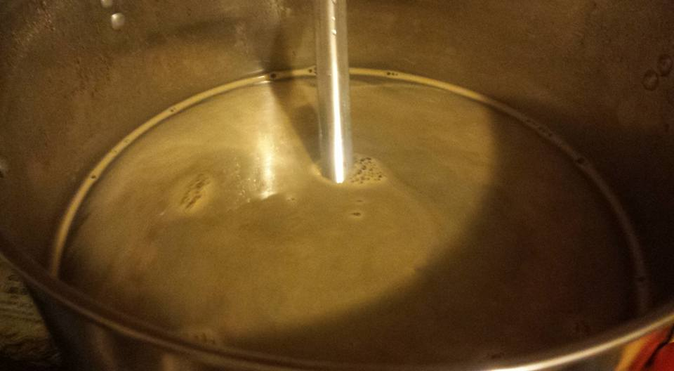 5 gallon pot of water with malt added; now called wort