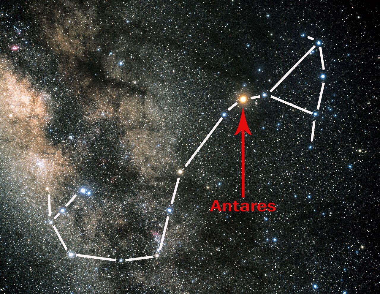 Антарес в созвездии скорпиона