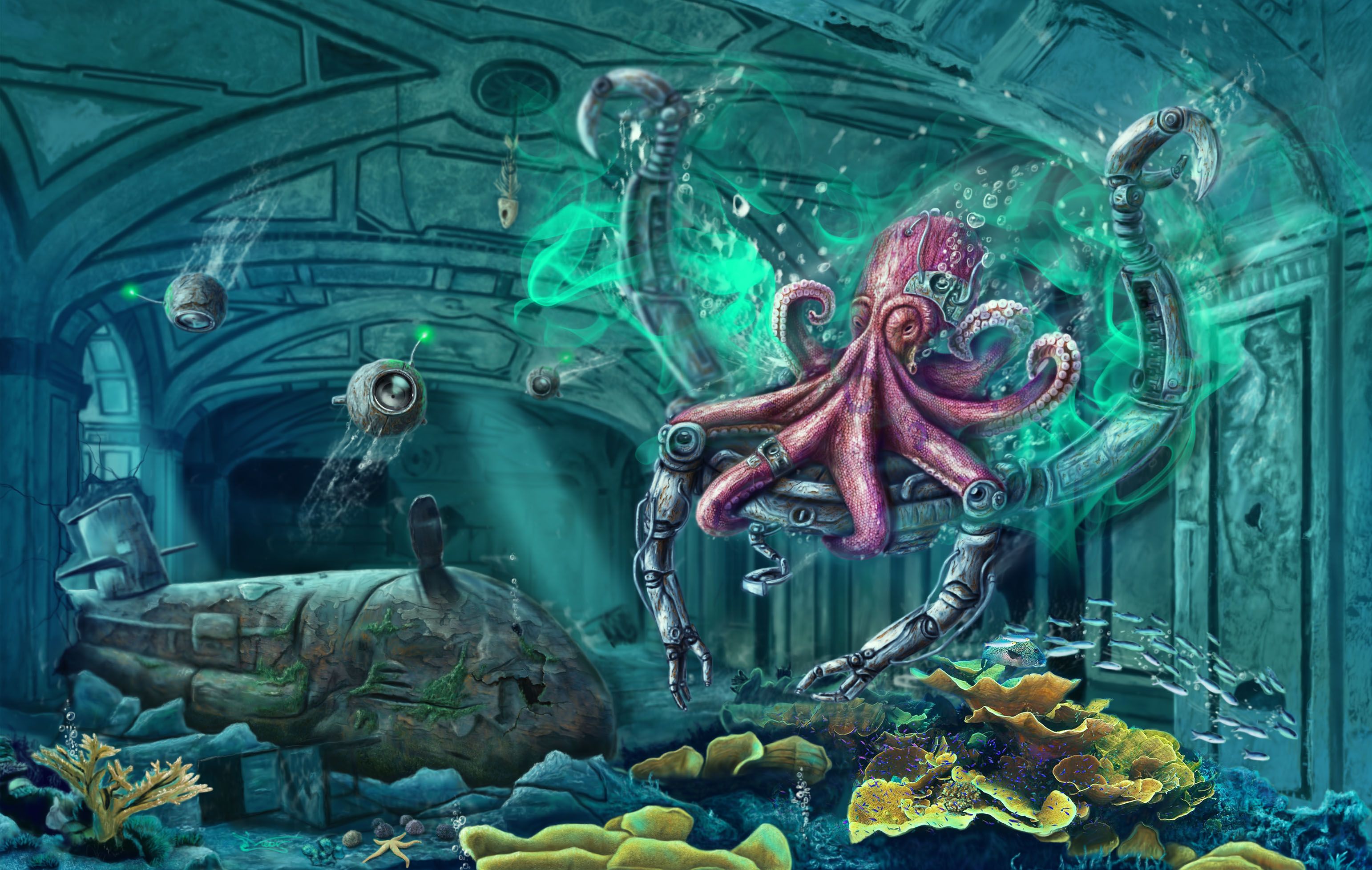 Октопус про версия. Фантастический осьминог. Осьминог арт. Разумные Осьминоги. Фантастический подводный мир.