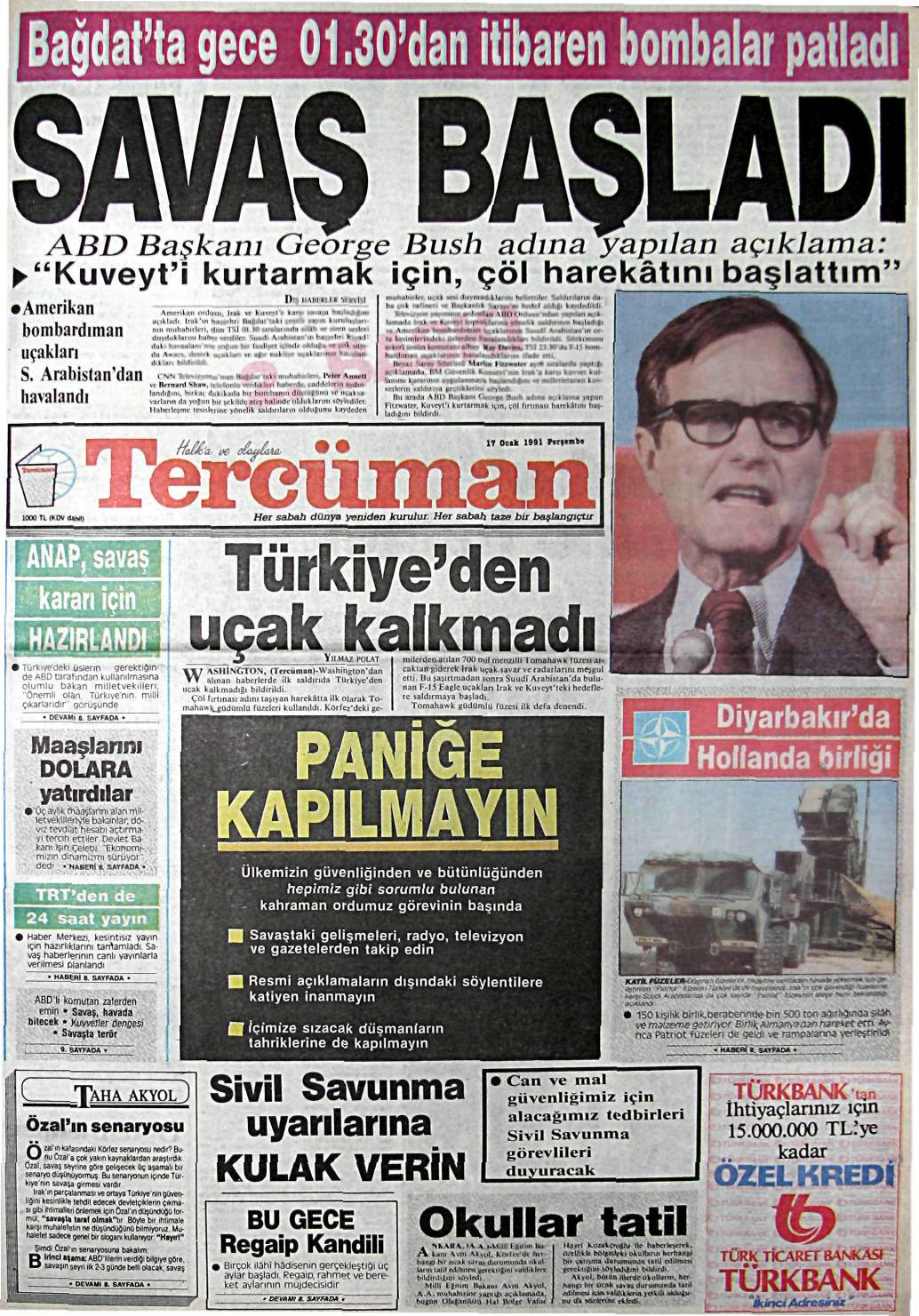 17 ocak 1991 körfez savaşı gazete manşeti steemit