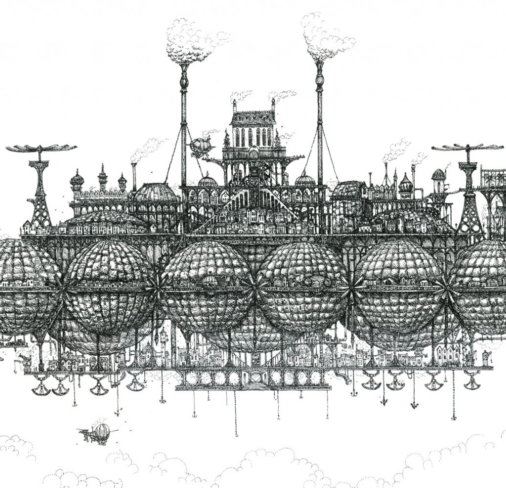 flying city drawing