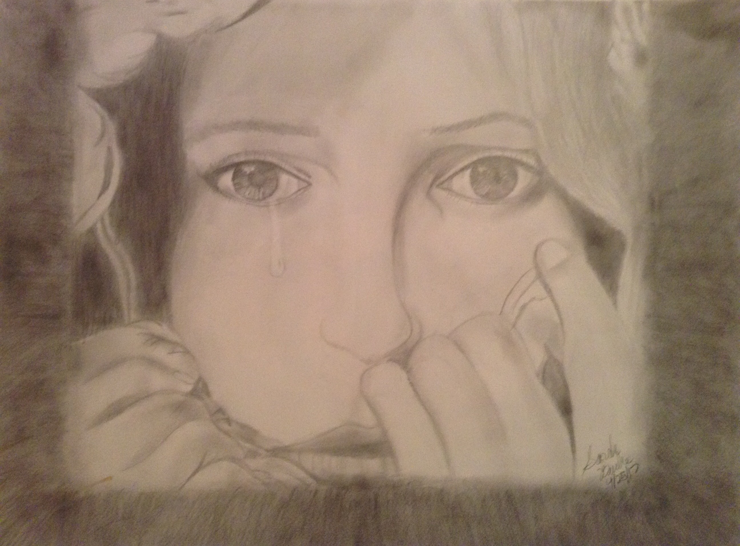 pencil sketch of sad girl