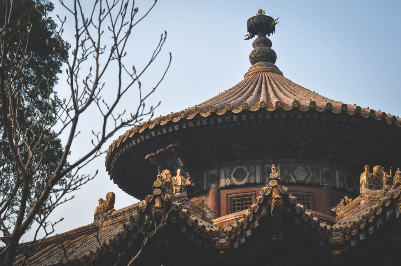 111.Top of a pavilion in the Forbidden City, Beijing, China..jpg
