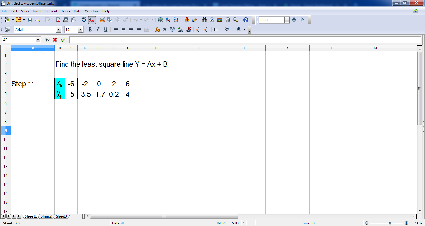 openoffice calculate equation of line