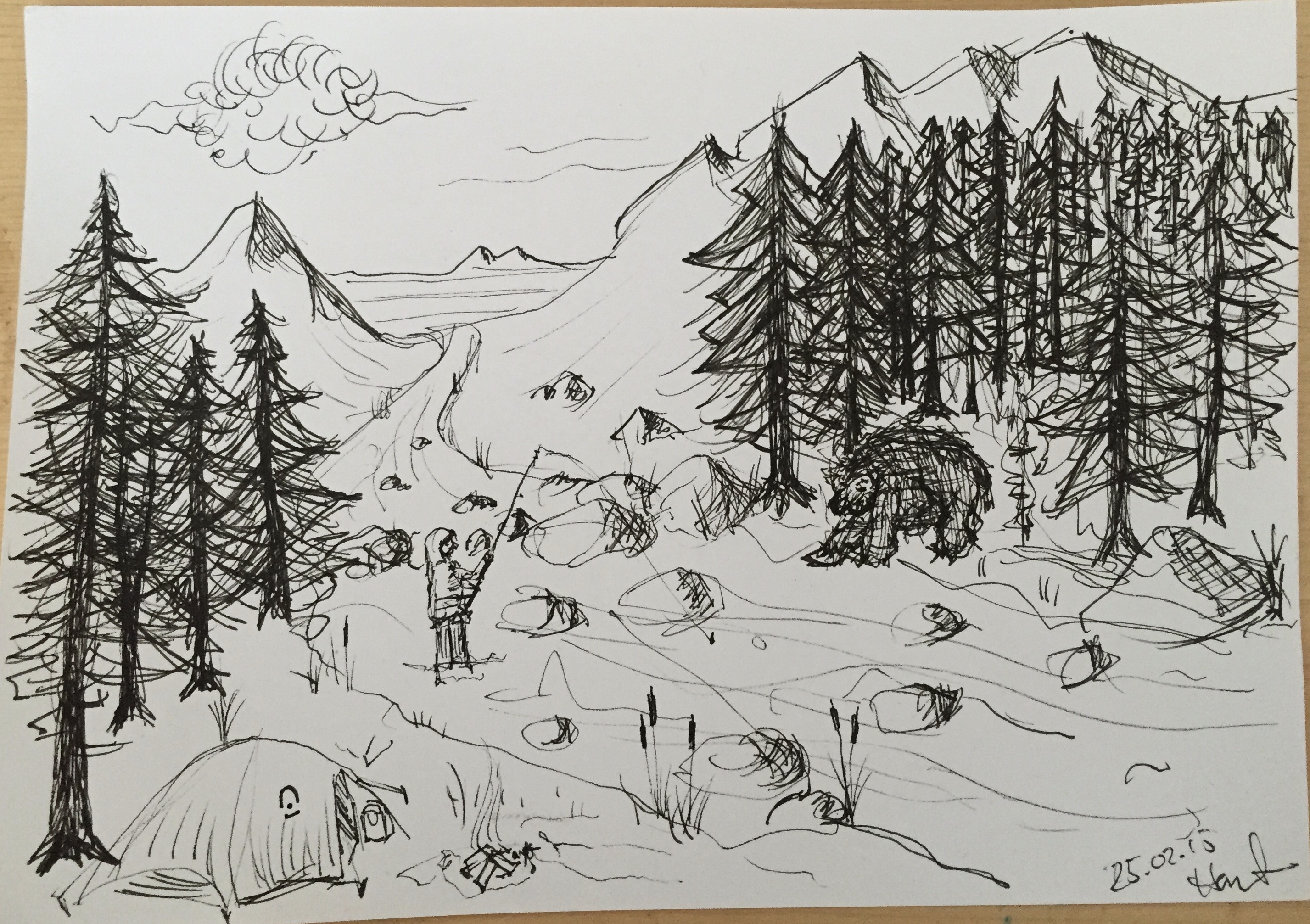 Sketch of a Camping and Wildlife Scene  Steemit