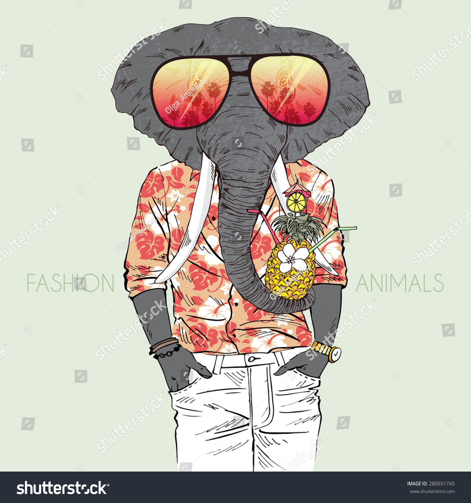 stock-vector-fashion-animal-illustration-elephant-dressed-up-in-aloha-shirt-summer-vacation-hawaiian-style-280651745.jpg
