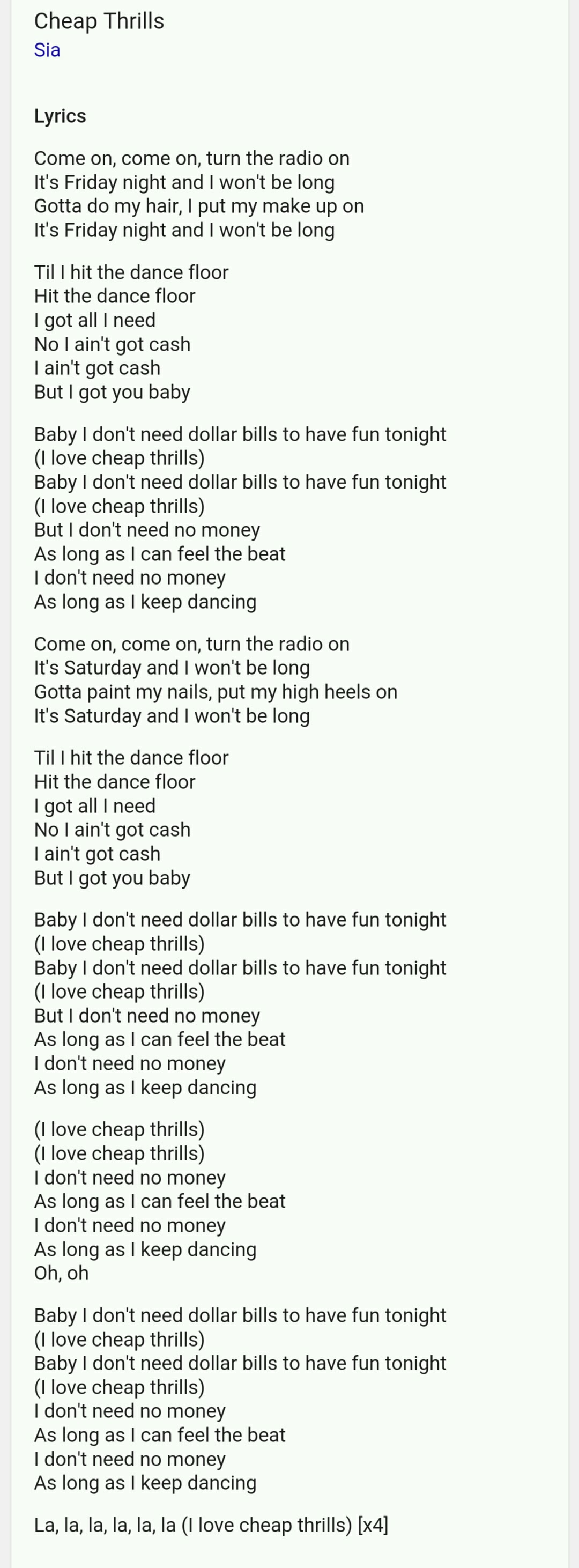 Sia Cheap Thrills Lyrics Steemit