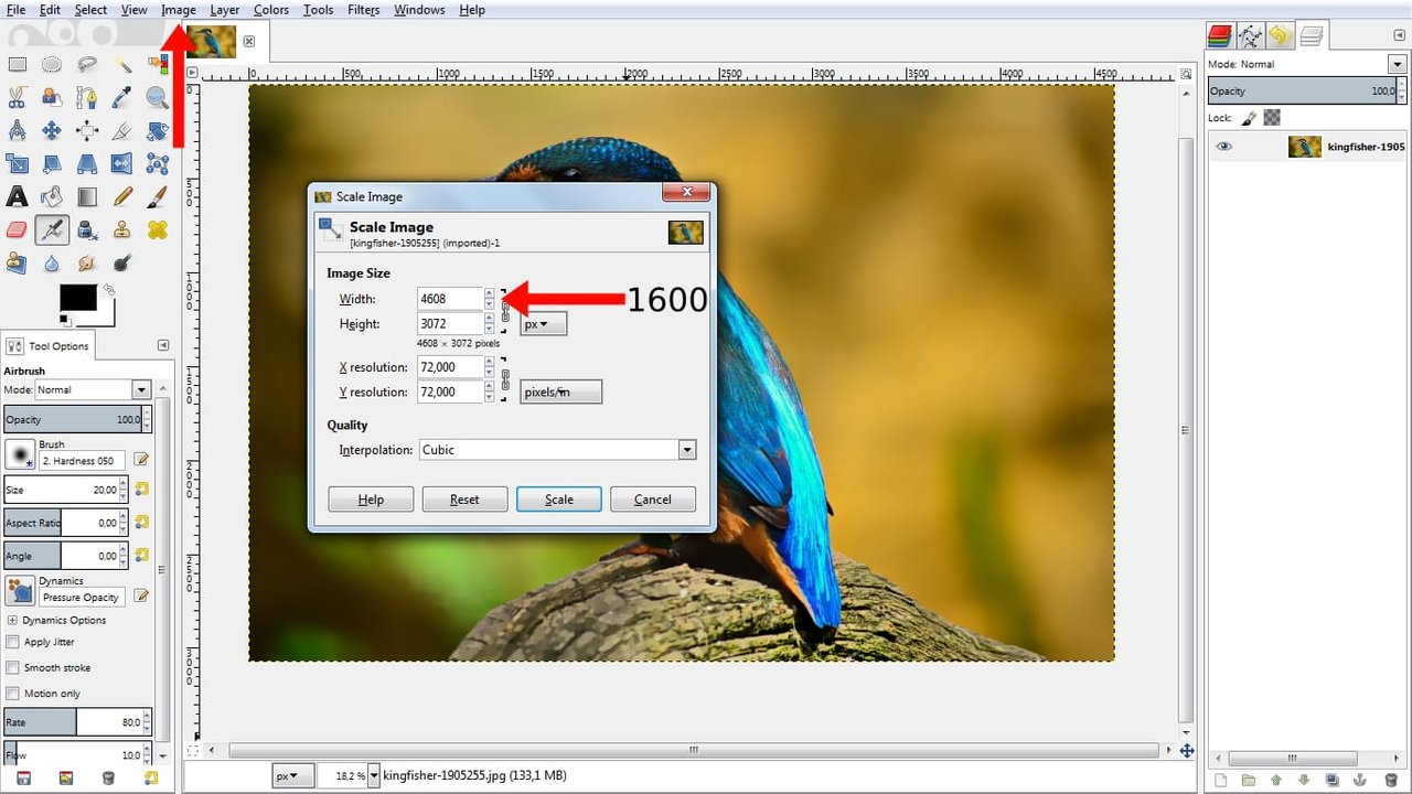 Gimp как изменить размер изображения