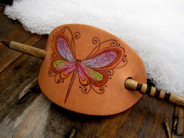 Butterfly Leather Barrette with Wooden Stick Pyrography 2e.jpg