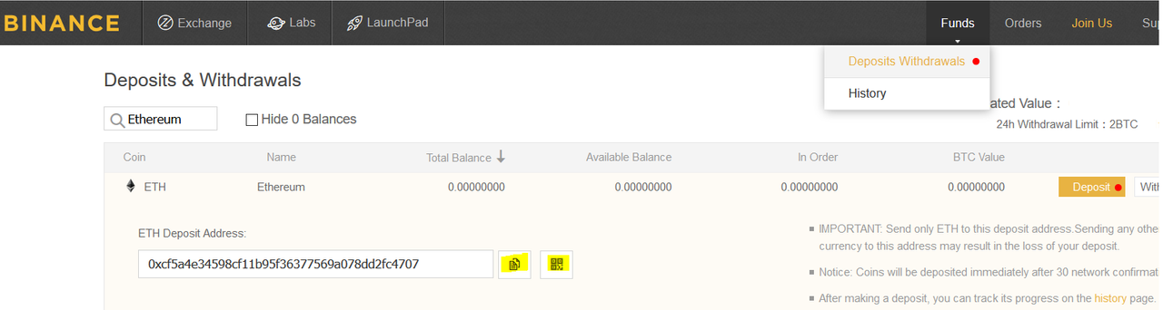 Deposit address