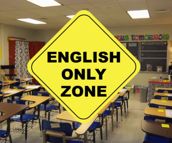 Speak english only. English only. English only Zone. We speak only English.