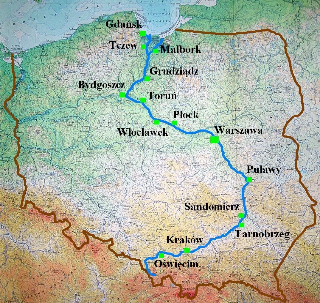 Река Висла на карте Польши