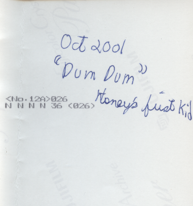 2001-10 Dumb Dumb - Honey's First Kid on Water Bucket FRONT & BACK-2.png