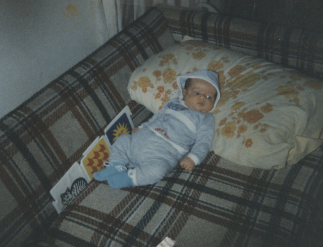 baby joey blue hood jacket 1985 couch joeyarnoldvn oatmeal