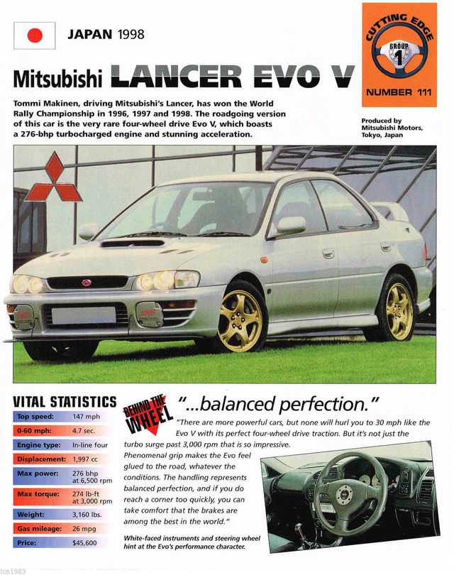 Mitsubishi Lancer Evolution V Spec Sheet - Informational — Steemit