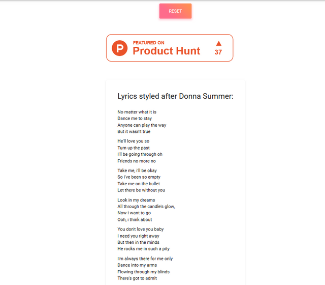 Song lyrics generator