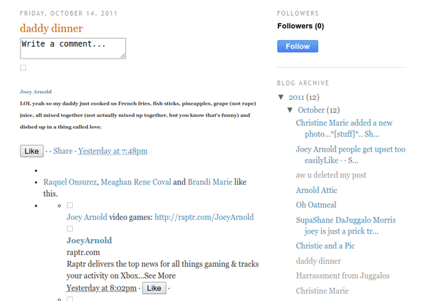 2011-10-13 - Thursday - 07:48 PM - Daddy Dinner, Christina Stocker Juggalo, Raptr video game site died, facebook, blogger fg or Screenshot at 2020-01-13 10:18:36.png