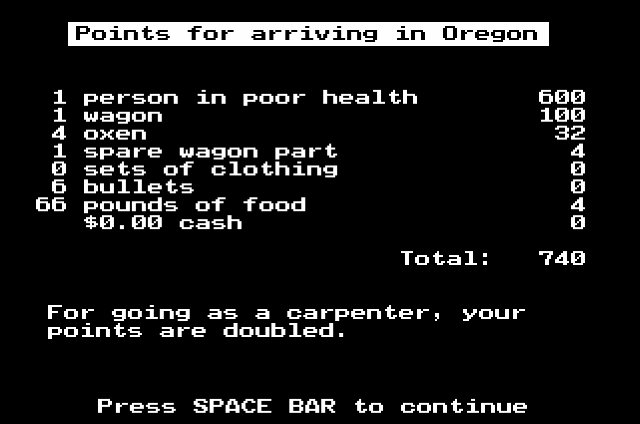 Pressed space. The Oregon Trail Скриншоты. Press Space Bar. Press to continue game. Экран главного меню Oregon Trail.