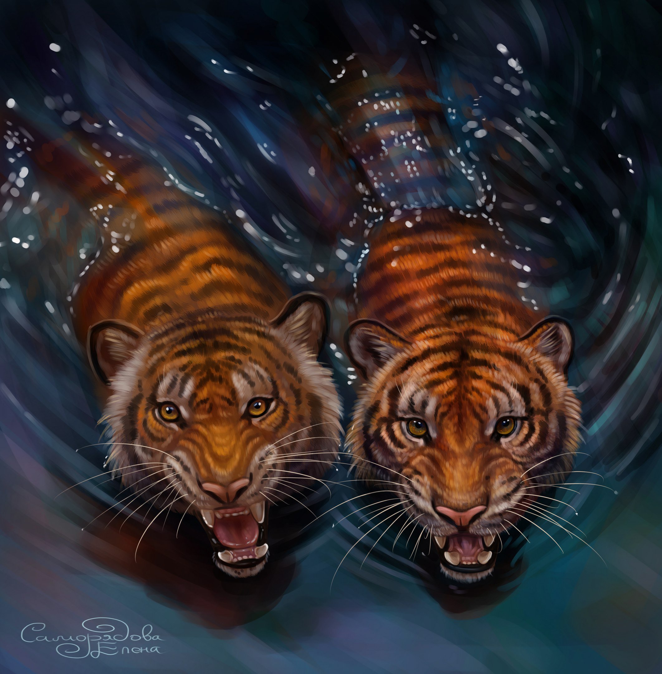 Цифровая живопись тигрята