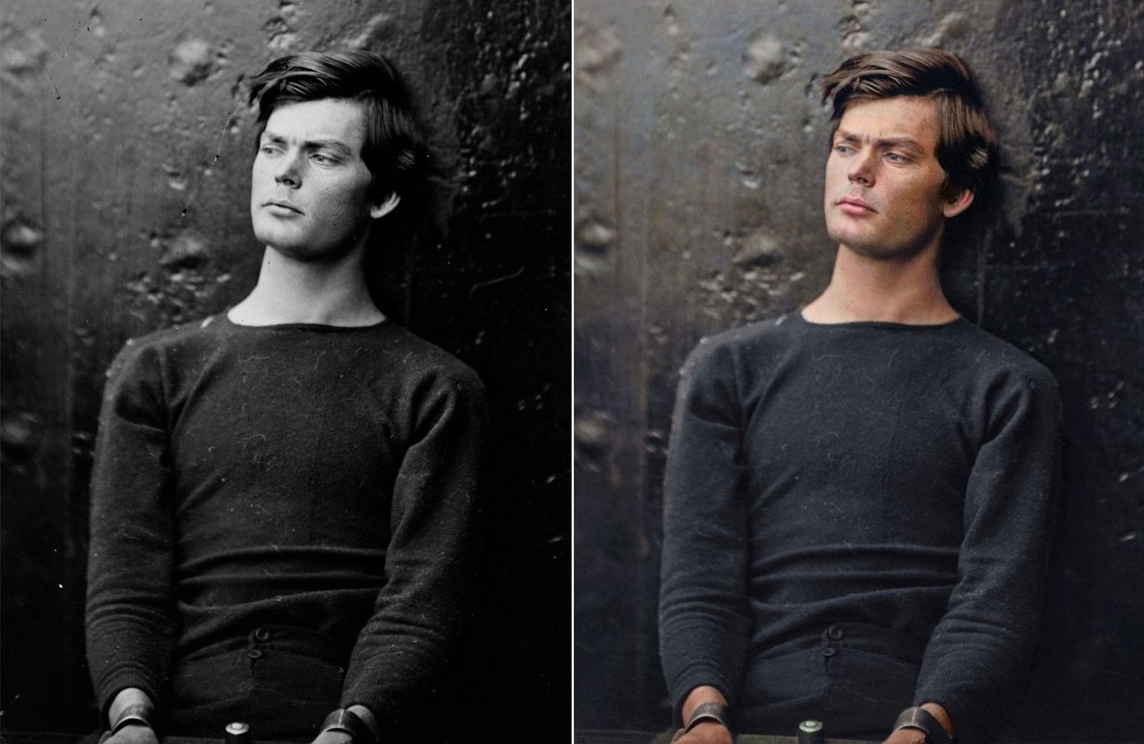 Сделать черное фото цветным. Льюис Пауэлл Линкольн. Льюис Пейн. Lewis Powell (Conspirator). Черно белая и цветная фотография.