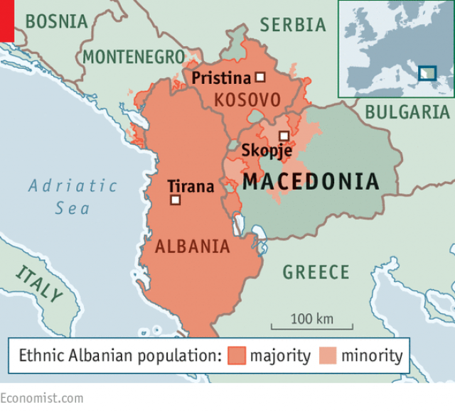 Карта македонии и албании