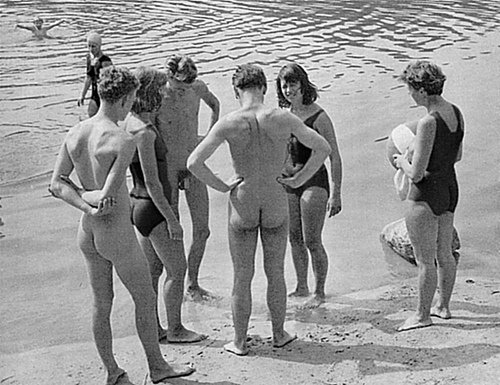 Up till the 70's it was normal for boys and girls to swim naked! 