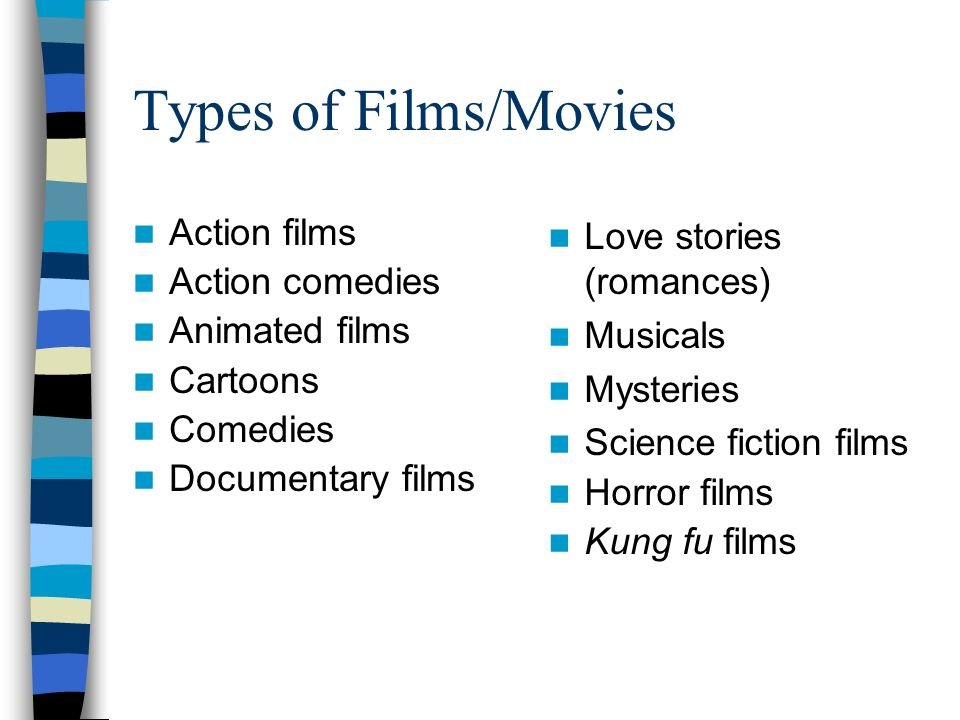 All types перевод на русский. Жанры фильмов на английском. Types of films. Жакнры фильмов н ангглийском. Жанры кинематографа на английском языке.